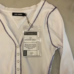 Local Heroes White Long Sleeve Stitch Ribbed Shirt